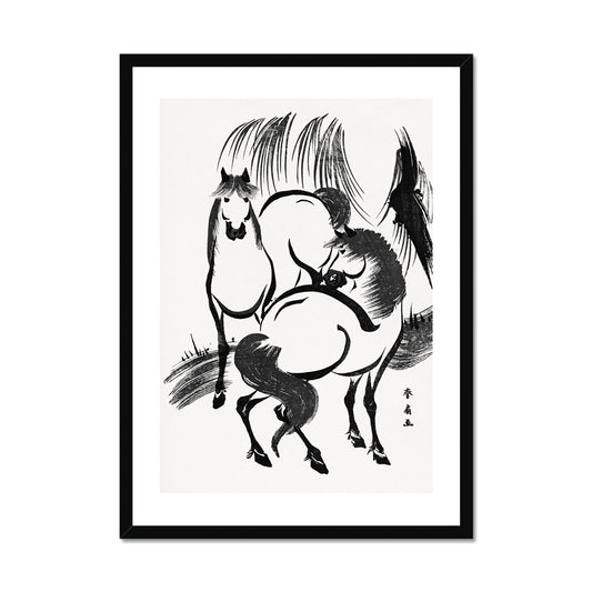 Shunsen - Japanische Pferde Poster in Premium Holzrahmen - Boutique de l´Art