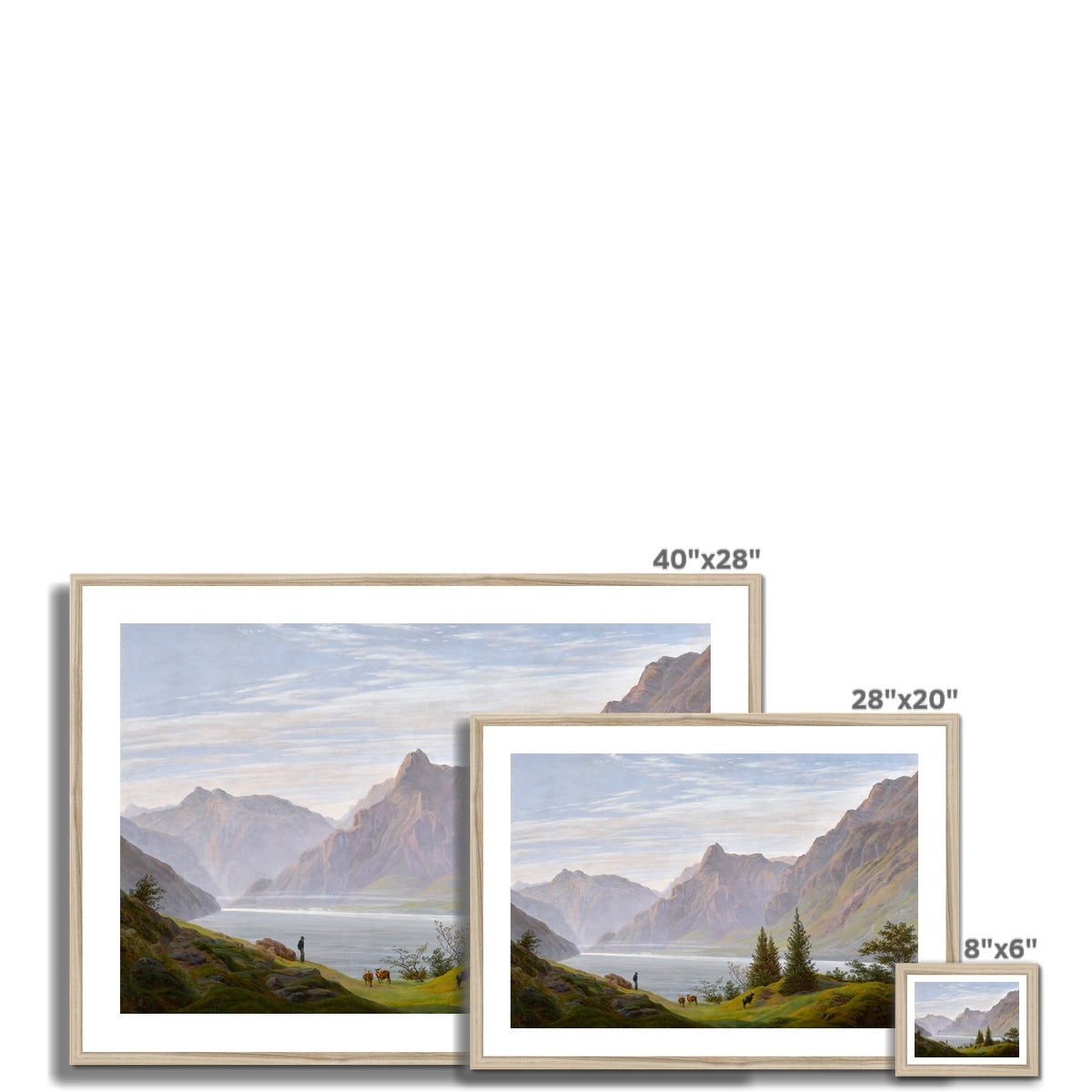 Friedrich - Landschaft mit Gebirgssee, Morgen Poster in Premium Holzrahmen - Boutique de l´Art