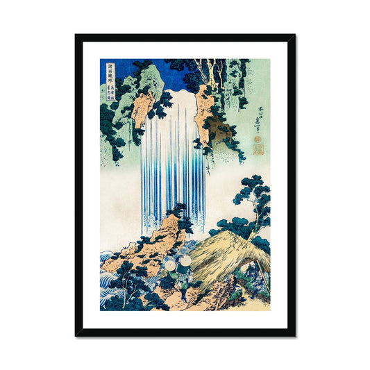 Hokusai - Der Yoro Wasserfall in der Provinz Mino Poster in Premium Holzrahmen - Boutique de l´Art